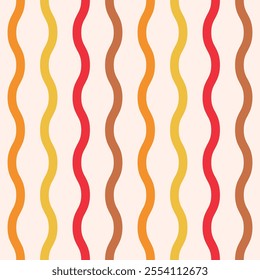 Retro horizontal waves seamless pattern in orange, red and yellow. For wrapping paper, web background, fabric and wallpaper