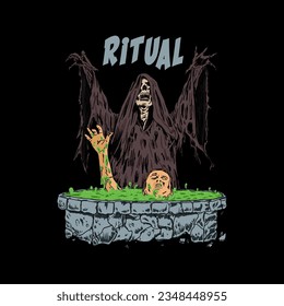 retro horror kids illustration for t-shirt