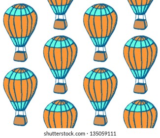 Retro hot air balloon background, vector seamless pattern in color