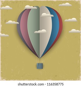 Retro hot air balloon and clouds from paper. Creative vector eps 10