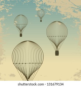 Retro hot air balloon sky background old paper texture  Vintage