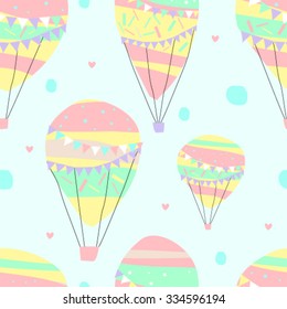 Retro hot air balloon in the sky vector/baby shower/background/greeting card/seamless pattern