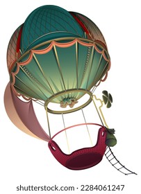 Retro hot air balloon steampunk vehicle aeronautics  Vector cartoon illustration isolated white