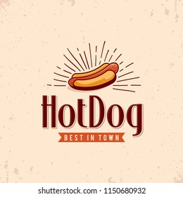 Retro hot dog. Fast food logo design.