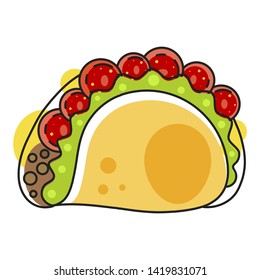 Retro Hot Mexican Icon . Fast Food. Vector Background. Organic Ingredients. Mexican Taco Food. Colorful Vector Illustration. Mexico Vector Set.
