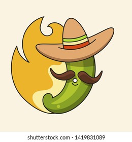Retro Hot Mexican Icon . Fast Food. Vector Background. Organic Ingredients. Mexican Taco Food. Colorful Vector Illustration. Mexico Vector Set.