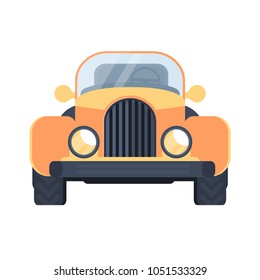 Retro hot road car. Front view american roadster. Vector flat illustration isolatedonwhite background.