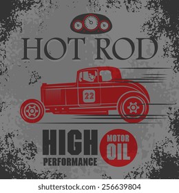 Retro Hot Rod poster, vector illustration