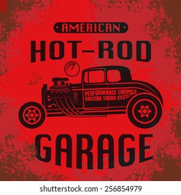 Retro Hot Rod poster, vector illustration