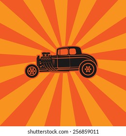 Retro Hot Rod poster, vector illustration