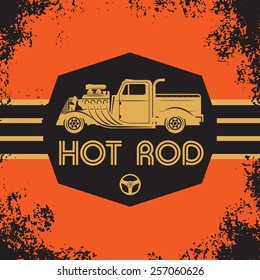 Retro Hot Rod poster, vector illustration