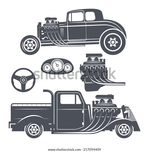 Retro Hot Rod Set Vector Illustration Stock Vector (Royalty Free ...