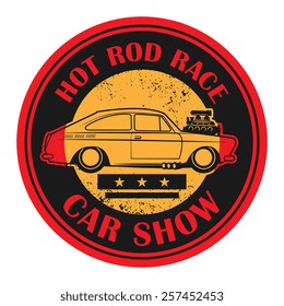 Retro Hot Rod stamp or label, vector illustration