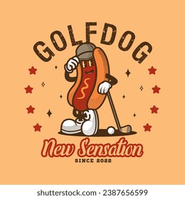 Retro Hotdog Golf Vintage Mascot