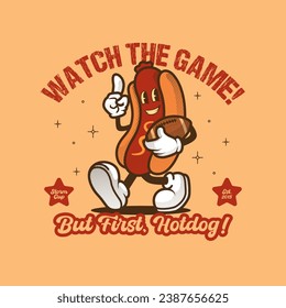 Retro Hot Dog Rugby American Football Vintage Mascot