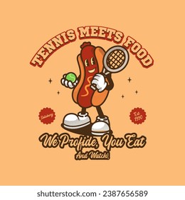 Retro Hotdog Tennis Vintage Mascot