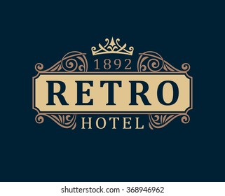 Retro Hotel. Luxury Logo template calligraphic ornament lines. Business sign, identity for Restaurant, Cafe, Fashion and other vector illustration