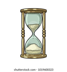 Retro hourglass. Vector color vintage engraving illustration isolated on white background. Hand drawn design element for label, poster