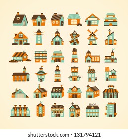 retro house icon set