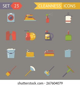 Retro Household Cleaning Symbols Accessories Icons Set Flat Design Template Vector Illustration