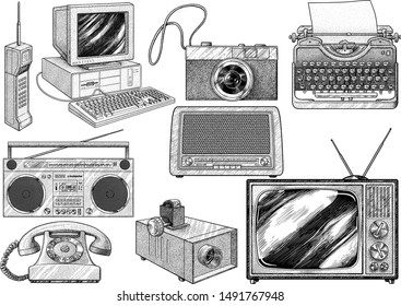 Retro household item illustration, drawing, engraving, ink, line art, vector