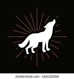 Retro howling wolf silhouette. Wild animal, dangerous predator badge. Wildlife, forest hunter icon