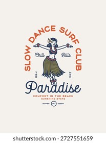 Retro Hula Dancer Paradise Surf Club Camiseta de diseño