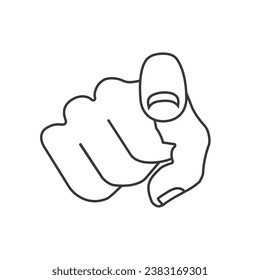 Retro human hand with the finger pointing or gesturing towards you line icon. Vintage hipster illustration isolated on white background