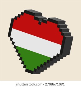 Retro Hungary flag logo in isometric pixel vintage concept with simple shading