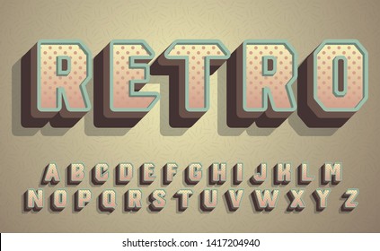 Retro. Hype. 3D serif font. Vintage typography typeface. Color vector illustration.