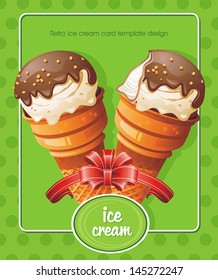 Retro ice cream card template design. Detailed vector illustration. Abstract Elegance food background