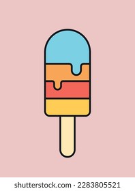 Retro ice cream concept. Sweetness on stick. Symbol of summer season and hot weather. Fruit cold dessert and delicacy. Yummy and gourmet. Cartoon flat vector illustration