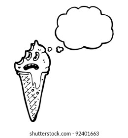 retro ice cream cone character with thought bubble