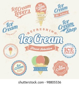 Retro Ice Cream Label And Vintage Set