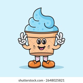 retro ice cream mascot cartoon character. fun, colorful, and playful illustration perfect for dessert or summer themed design