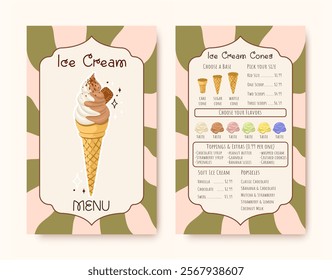 Retro Ice Cream Menu Template in pastel colors. Fully Customizable. Vector.