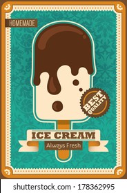 Retro ice cream poster design. Vector illustration.