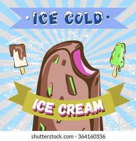 Retro Ice Cream Poster. Modern vintage vector illustration.