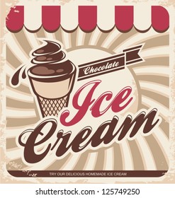 Retro ice cream poster. Vector illustration of vintage icecream sign.
