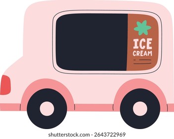 A retro ice cream truck with a large window and simple shapes. The vehicle features a star and text on its side panel. Cartoon vector illustration.