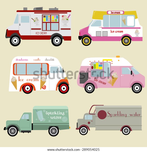 Retro Ice cream vector\
trucks set. 