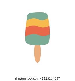 Retro ice cream, Vintage groovy Icecream, vector isolated on white background, Retro dessert, Vintage nostalgia element 70s, 80s, 90s vibes. 