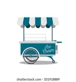 Retro Ice-Cream blue Cart. Vector Sweet Shop on Wheels, ready to your Design
