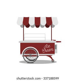 Retro Ice-Cream red Cart. Vector Sweet Shop on Wheels, ready to your Design