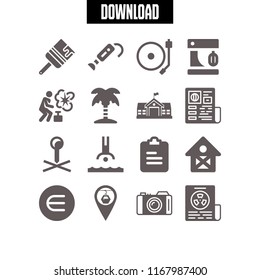 retro icon. 16 retro vector set. newspaper, turntable, photo camera and paintbrush icons for web and design about retro theme