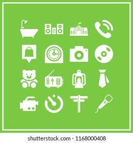retro icon. 16 retro vector set. music player, microphone, vinyl and radio icons for web and design about retro theme