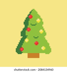 retro icon christmas tree in pixel style