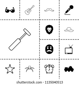 Retro icon. collection of 13 retro filled and outline icons such as lion, microphone, sunglasses, robot, sheriff, alarm. editable retro icons for web and mobile.