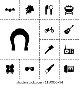 Retro icon. collection of 13 retro filled icons such as lion, child bicycle, barbecue, devil heart with wings, radio, rocket. editable retro icons for web and mobile.
