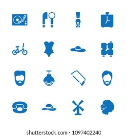 Retro icon. collection of 16 retro filled icons such as lion, mill, man hairstyle, hacksaw, desk phone, street lamp, alarm. editable retro icons for web and mobile.